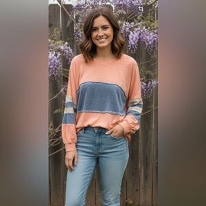 BiBi Peach and Blue Long Sleeve Tee
